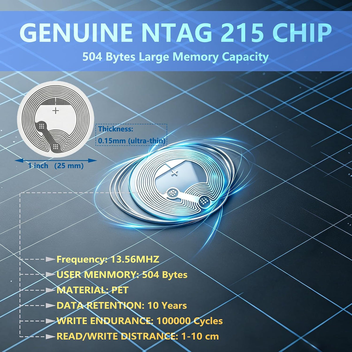 30 PCS NFC Stickers NTAG215 Tags, 504 Bytes Clear Waterproof Rewritable