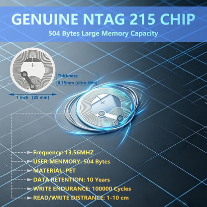 30 PCS NFC Stickers NTAG215 Tags, 504 Bytes Clear Waterproof Rewritable