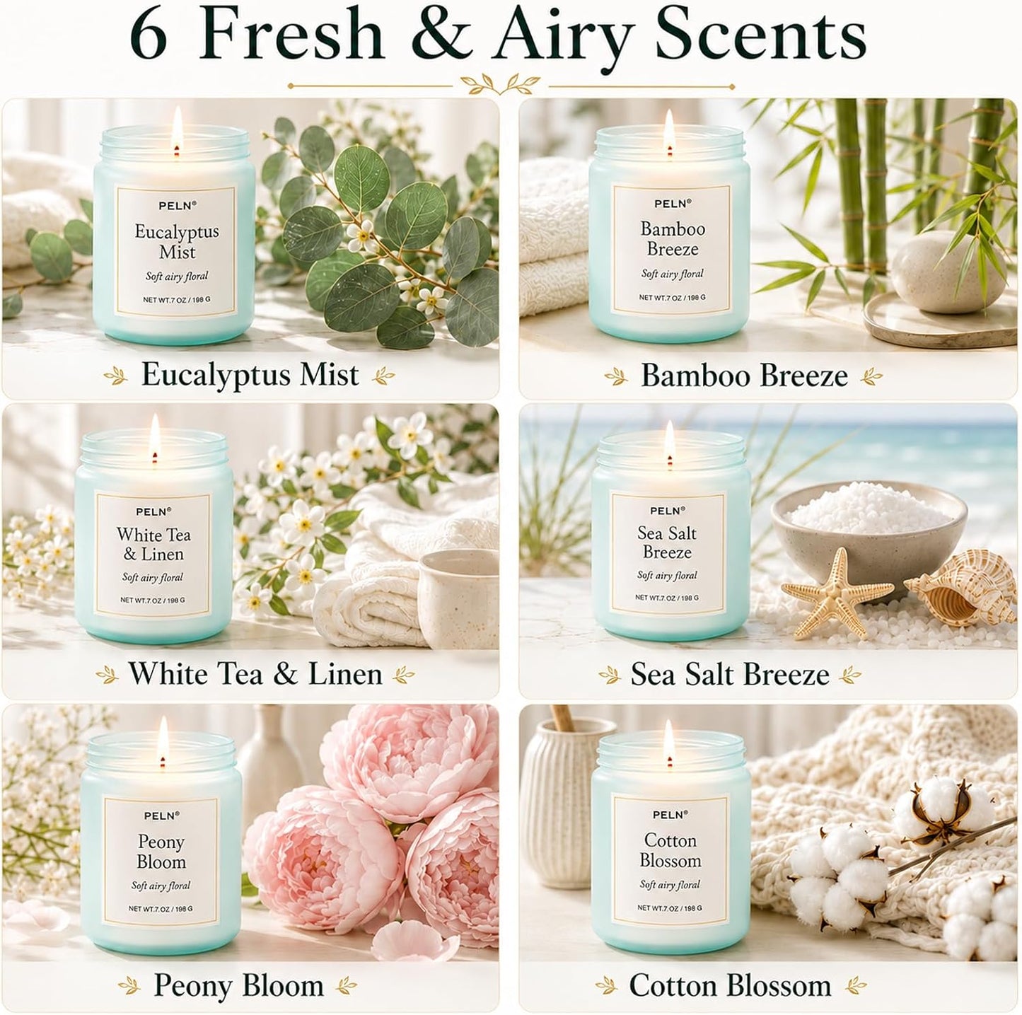 Scented Candles Gift Set, Long Lasting 6 Pack Aromatherapy Candles for Home, 42 oz 300 Hour Burn, Lavender Jasmine Vanilla Sage Sandalwood Rose Eucalyptus Mint, Gifts for Women