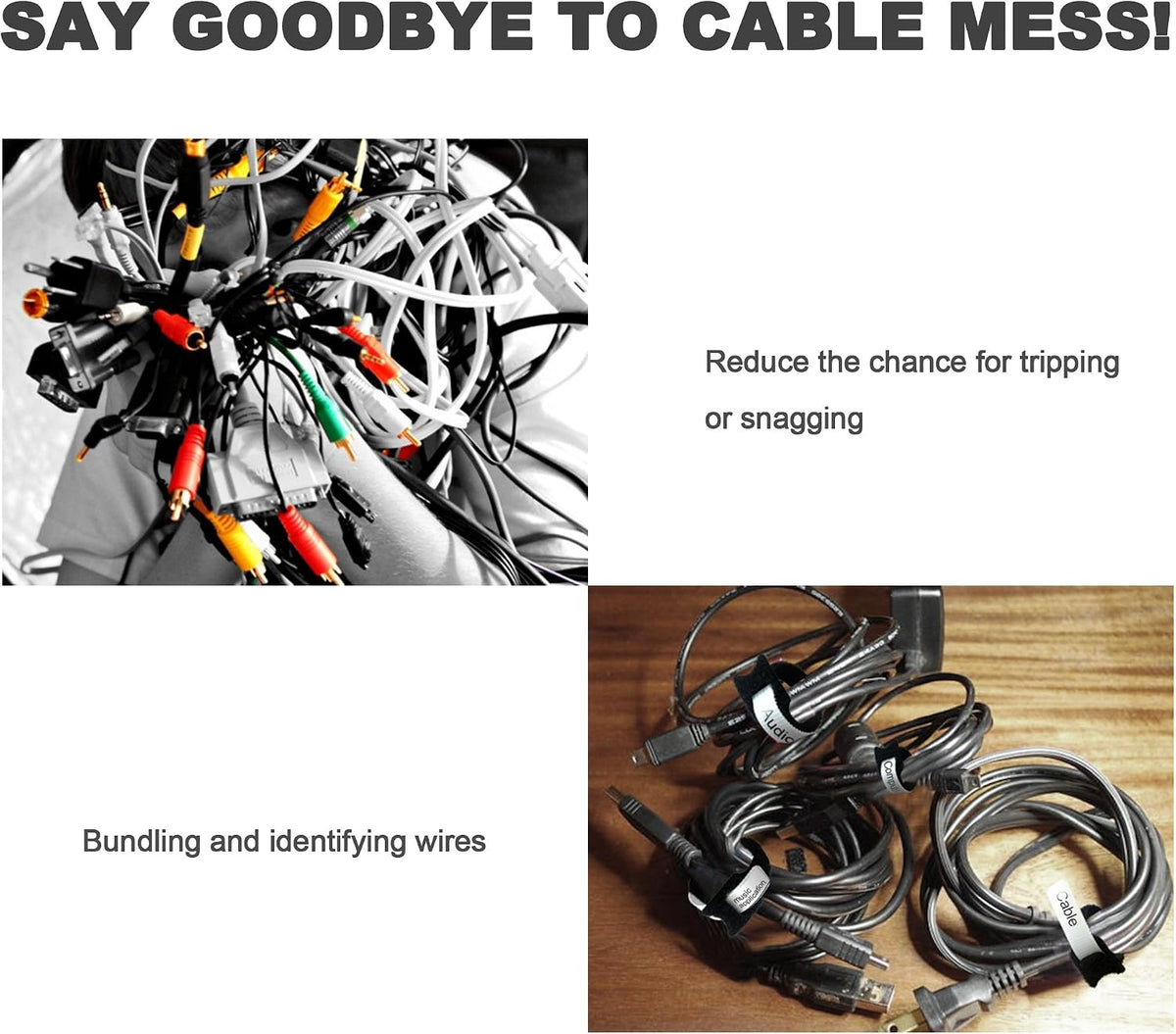 Mr-Label Unique Writable Cable Ties - Reusable Fastening Cable Straps - Identify Quickly Cable Labels - for Cord Management (Fastener)