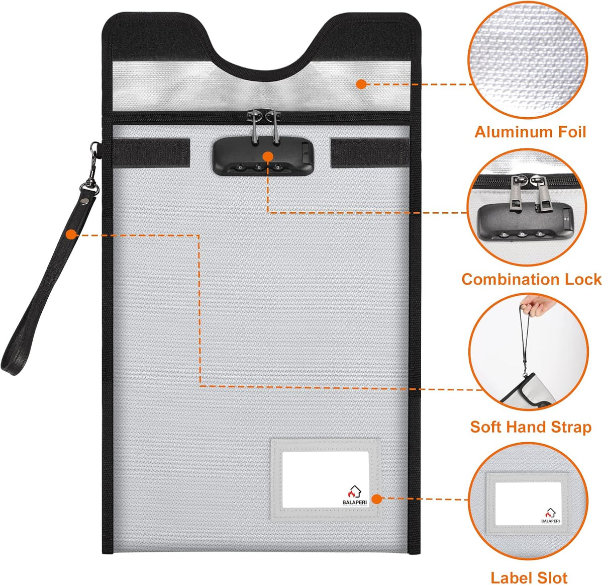 Fireproof Document Bag with Lock (5200℉), 15”x 11”Fireproof Money Bag, Waterproof Zipper Pouch for A4 A5 Legal Letter Size Document, Tablet, Valuables, Jewelry, Cash and Passport