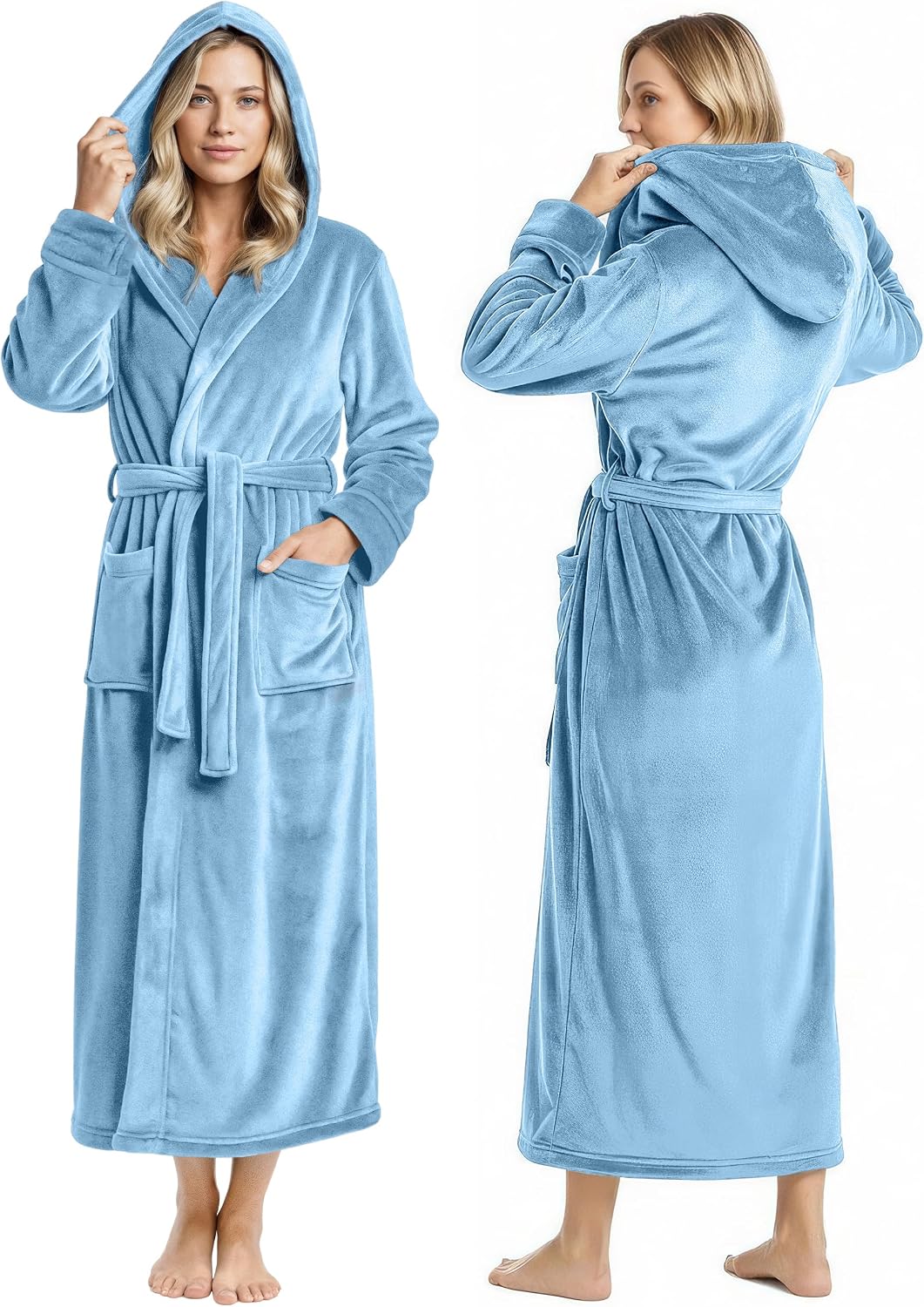NY Threads Premium Womens Robe with Hood, Plush Fleece Long Bath Robe for Women, Fluffy Soft Women's Bathrobe