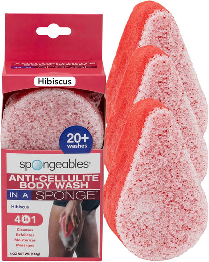 Spongeables Anti Cellulite Body Wash in a 20+ Wash Sponge, Citrus, 3 Count