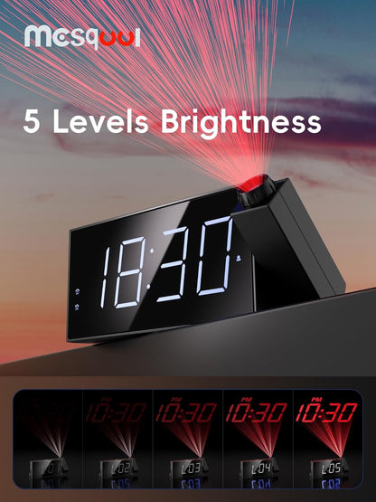 Digital Projection Alarm Clocks for Bedrooms - Large LED Display, 180° Rotatable Projector, 5-Level Dimmer,USB Charger,Battery Backup,Loud Dual Alarms for Kids Elderly,Heavy Sleepers,Snooze,12/24H,DST