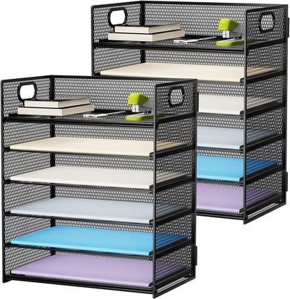 Marbrasse 6 Tier Paper Organizer Letter Tray - Mesh Desk File Organizer with Handle, Paper Sorter Organizer for Letter/A4 Office File Folder Holder - Black
