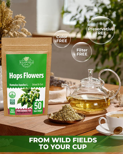 50 Bags Hop Tea Hops Herb Dried Hops Flowers Herbal Tea (Humulus Lupulus) - 50 Count 1.5g Bags Hoptea Lupulo Entero