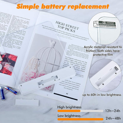 Book Light,Battery Powered Flat Plate led Book lamp,Brightness Adjustable,2 Color Temperature,Kids Book Light for Reading in Bed at Night Clip on Book Lovers Gifts (Warm)