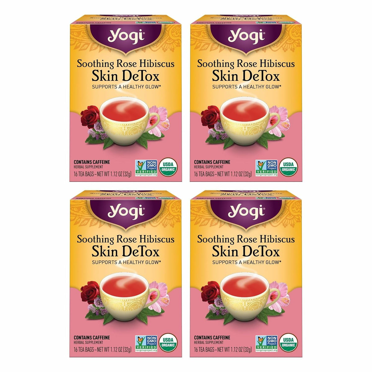 Yogi Soothing Rose Hibiscus Skin DeTox Tea, 16 Tea Bags (4 Pack)