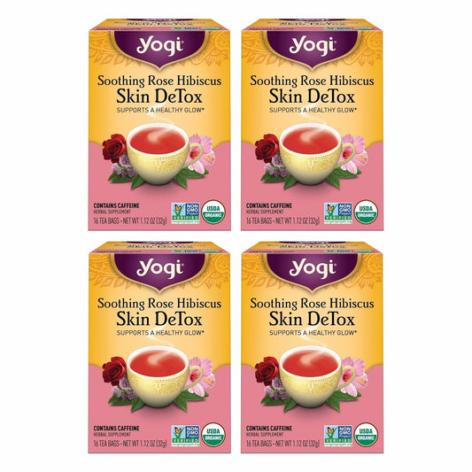 Yogi Soothing Rose Hibiscus Skin DeTox Tea, 16 Tea Bags (4 Pack)