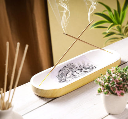 Bless-International Traditional-Handmade-Tray-Burner Wooden-Trat-Incense-Stick-Holder Ash-Catcher-Stand for-Aromatherapy-Meditation-Yoga 11x4x1.22 Inches (Wooden Tray)