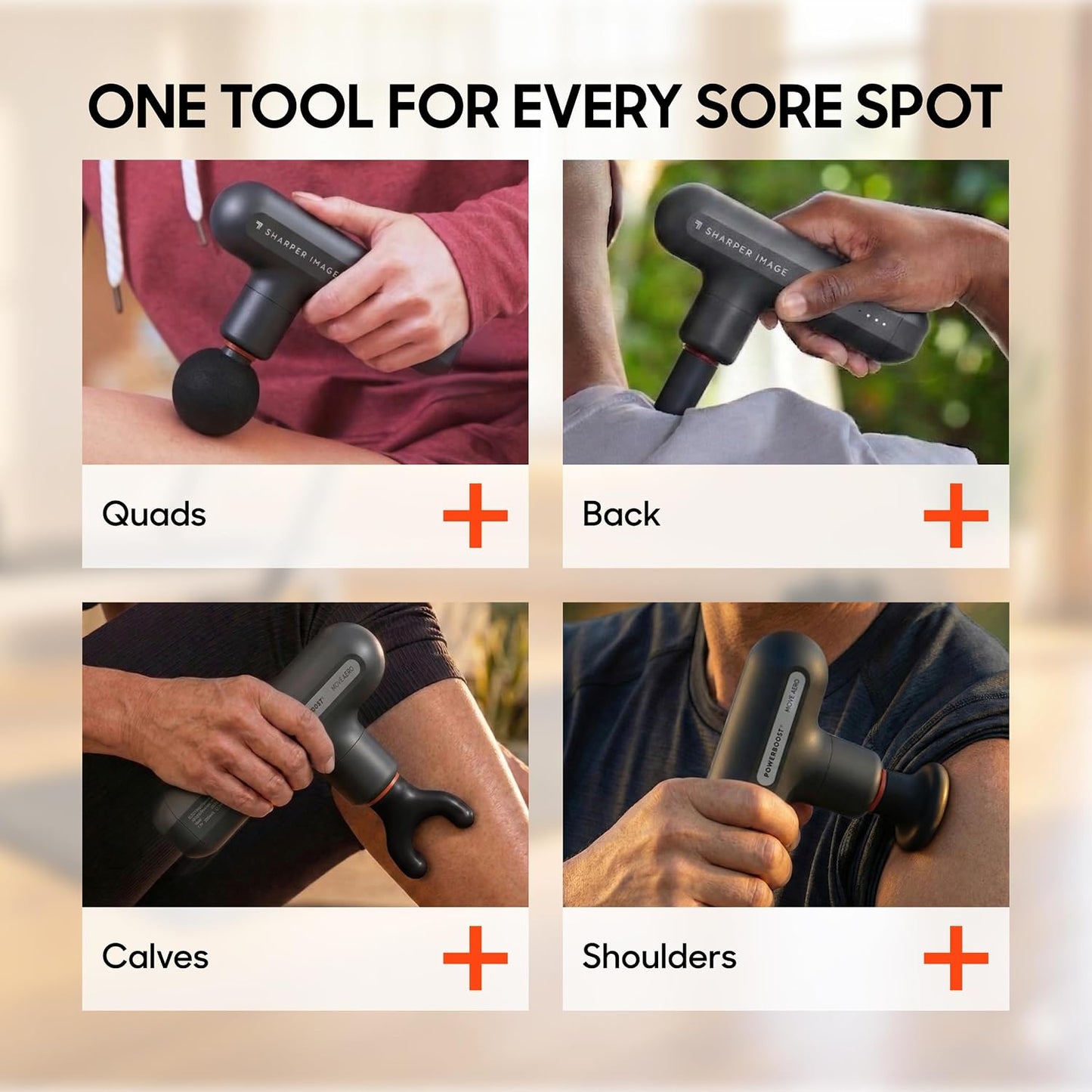Sharper Image Deep Tissue Percussion Massage Gun, Powerboost Move Evo Hot & Cold Rechargeable Handheld Massager, 4 Adjustable Speeds, 5 Attachment Heads & Carrying Case, for Muscle Pain Relief, Blue
