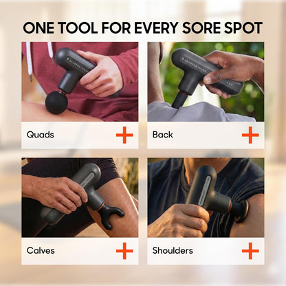 Sharper Image Deep Tissue Percussion Massage Gun, Powerboost Move Evo Hot & Cold Rechargeable Handheld Massager, 4 Adjustable Speeds, 5 Attachment Heads & Carrying Case, for Muscle Pain Relief, Blue