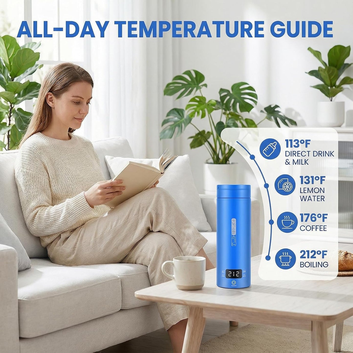Portable Electric Kettle For Travel, 120V, 450ml, 4 Temperature Control