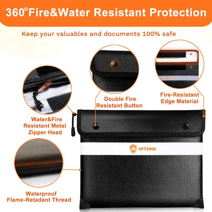 Upgraded 5200°F Fireproof Document Bag with Heat Insulated, Water Fire Proof Bags with Zipper,8 Layers of Functional Materials and Reflective Strip, Fireproof Money Bag for Cash/Documents/Valuables
