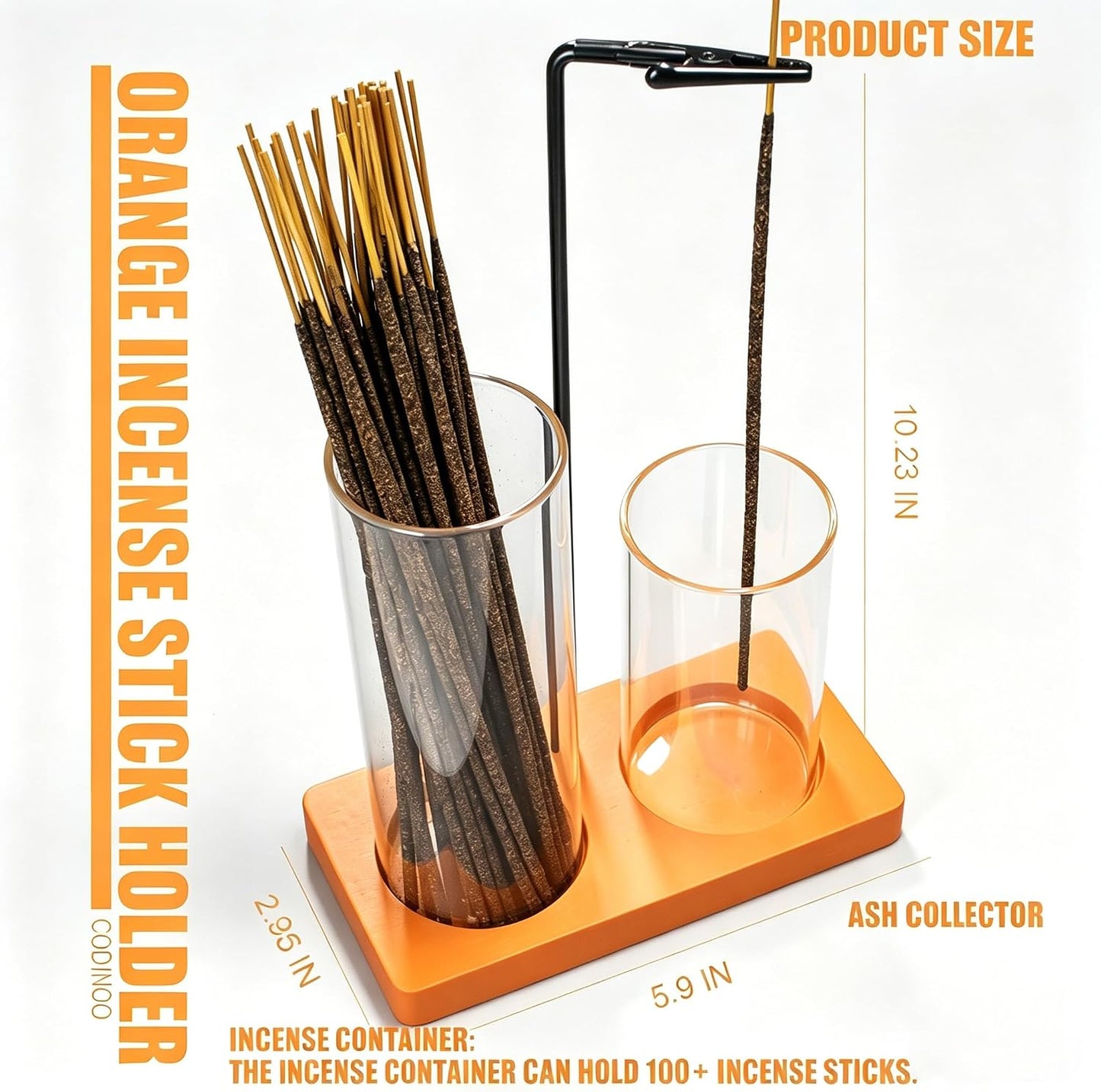 2 in 1 Incense Burner Holder for Sticks,Glass Incense Holder with Storage,Upside Down Incense Holder for Sticks with Glass Ash Catcher for Meditation Yoga Spa Room Home Decor[Full Black]