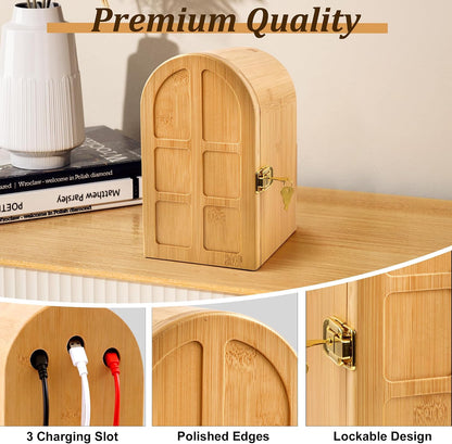 Bamboo Phone Jail with Lock, Phone Box for Family Time