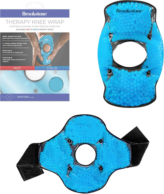 Brookstone Knee Ice Pack Wrap with Silica Beads - Hot & Cold Therapy for Pain Relief - Reusable Ice Packs for Knees for Swelling, Injuries & Post-Surgery Recovery, Ideal Mothers Day Gift, Azure Blue