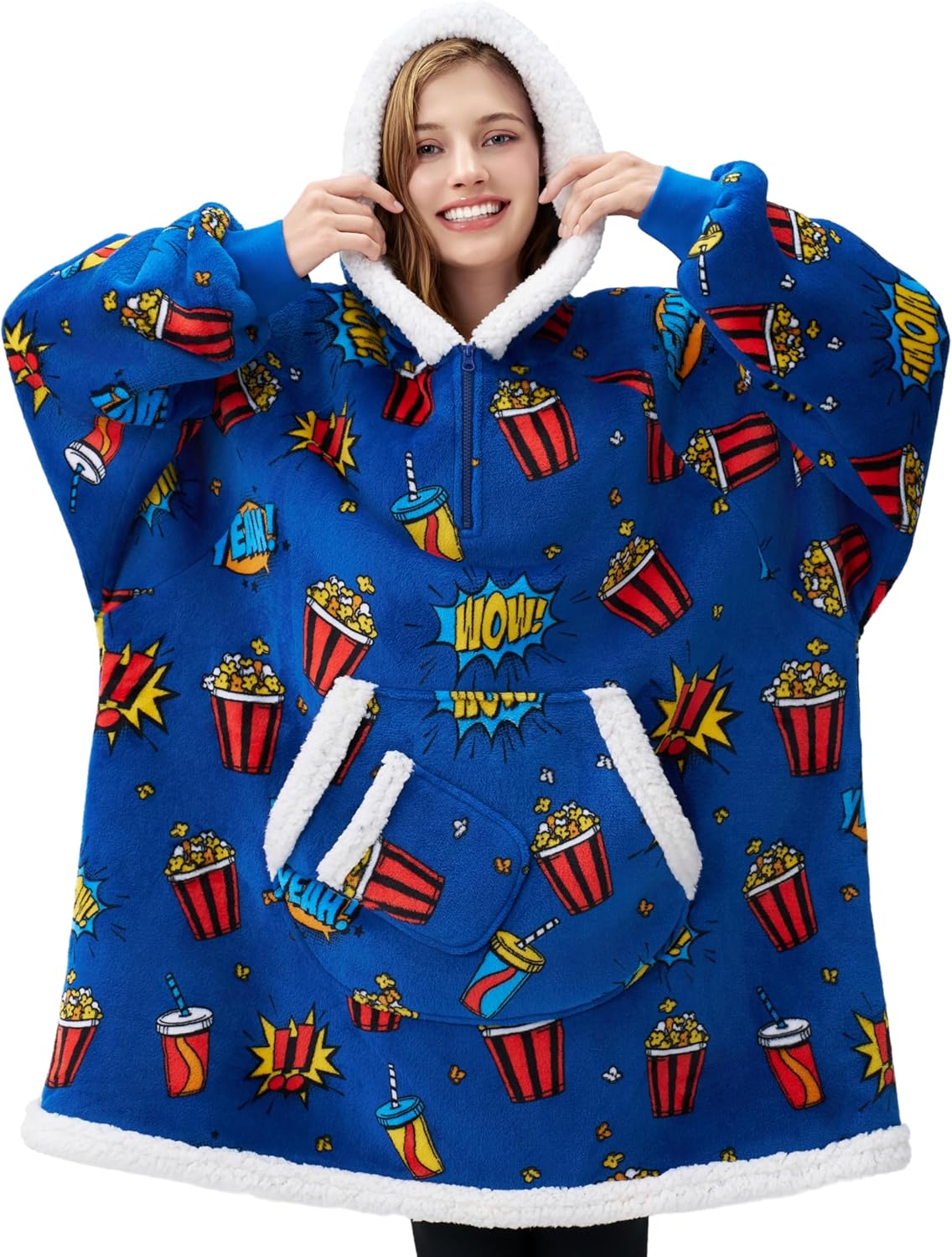 Giggling Getup Wearable Blanket Hoodie for Adults Gifts for Teen Girls Sister Women Sherpa Fleece Printed Hooded Blanket Sweatshirt Warm Cozy with Pocket & Sleeves Beige Cat