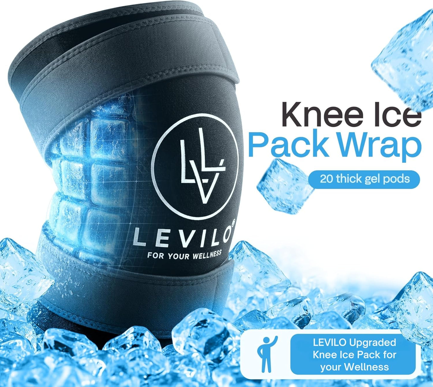 LEVILO Knee Ice Pack Wrap (with 2 Straps) – Ice Pack for Knee, 45-Min Long Cold Duration, Flexible When Frozen, Reusable Ice Packs for Injuries, Shoulder, Foot, Ankle, After Surgery