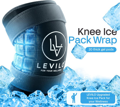 LEVILO Knee Ice Pack Wrap (with 2 Straps) – Ice Pack for Knee, 45-Min Long Cold Duration, Flexible When Frozen, Reusable Ice Packs for Injuries, Shoulder, Foot, Ankle, After Surgery