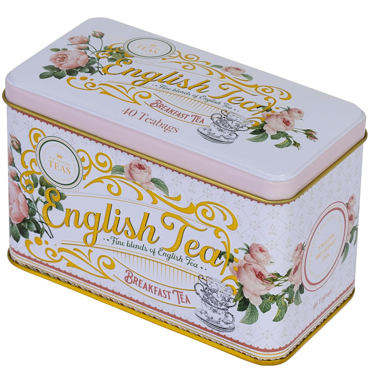 New English Teas Floral Tea Tin with 40 English Black Tea Bags - Rose