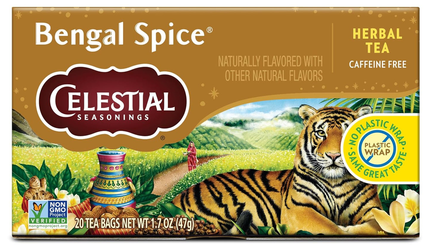 Celestial Seasonings Chamomile Tea Bags - Honey Vanilla Herbal Tea, Caffeine Free, 20 Bags Per Box (Pack of 6)