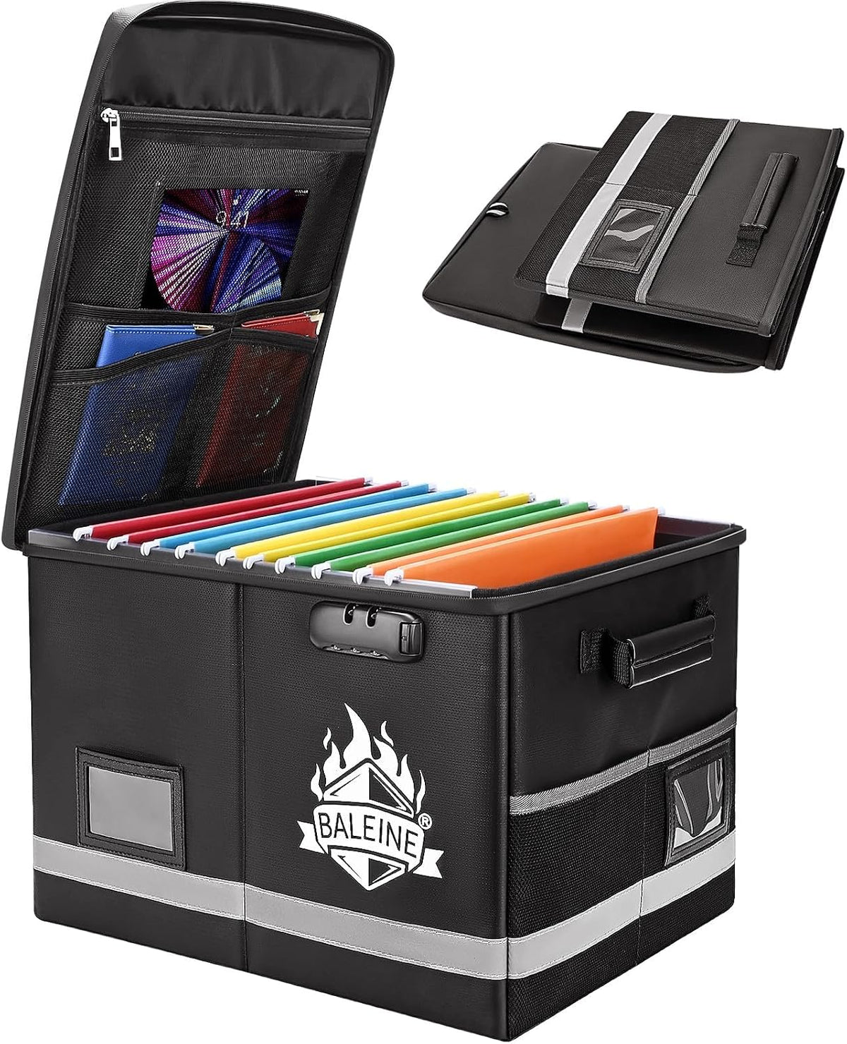 BALEINE Fireproof Document Box with Lock, Portable Fireproof Document Bag Waterproof Fire Proof File Boxes for Documents, File Organizer Box for Important Paperwork (Black, 12.5''x10.5''x6'')