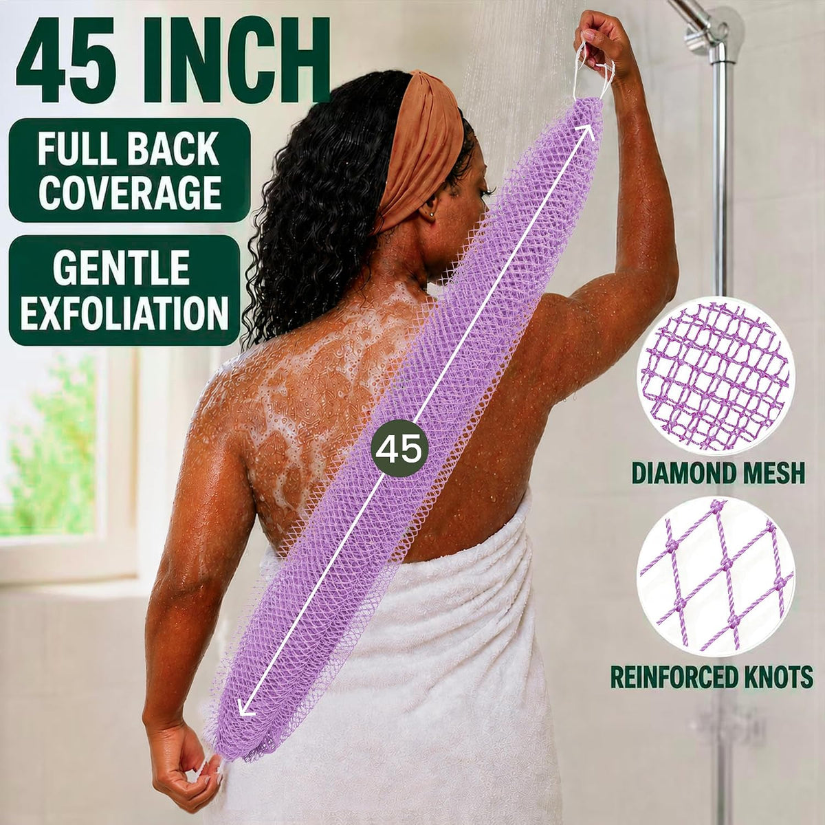 SubSahara African Net Sponge, 2 Pack 45-Inch Exfoliating Bath Scrubber