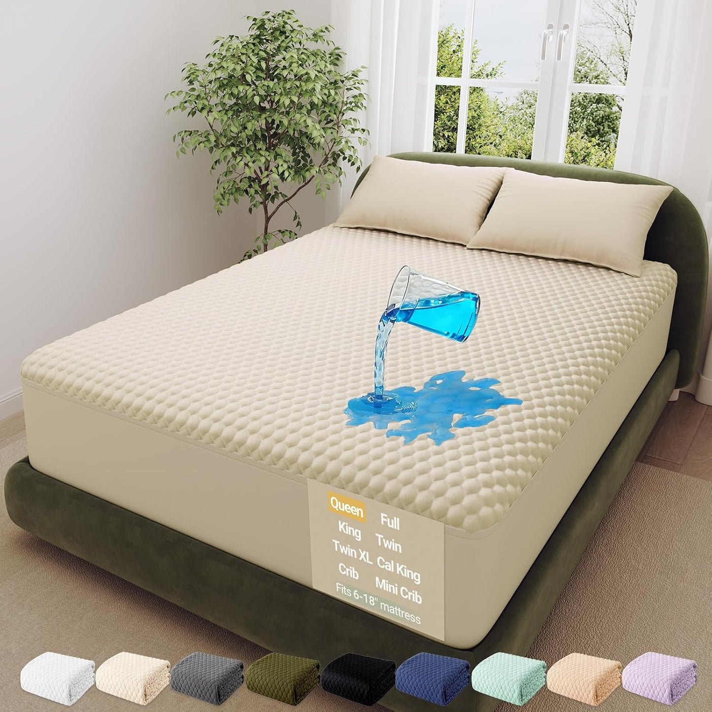 OhGeni 100% Waterproof Mattress Protector,Queen Size Premium Bamboo Mattress Pad,Pet Hair & Bedwetting Resistant,Cooling Breathable Fitted Sheets,Washable Bed Cover,Non-Slip Deep Pocket for Bedroom