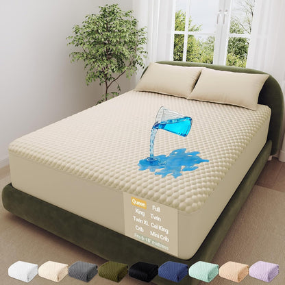 OhGeni 100% Waterproof Mattress Protector,Queen Size Premium Bamboo Mattress Pad,Pet Hair & Bedwetting Resistant,Cooling Breathable Fitted Sheets,Washable Bed Cover,Non-Slip Deep Pocket for Bedroom
