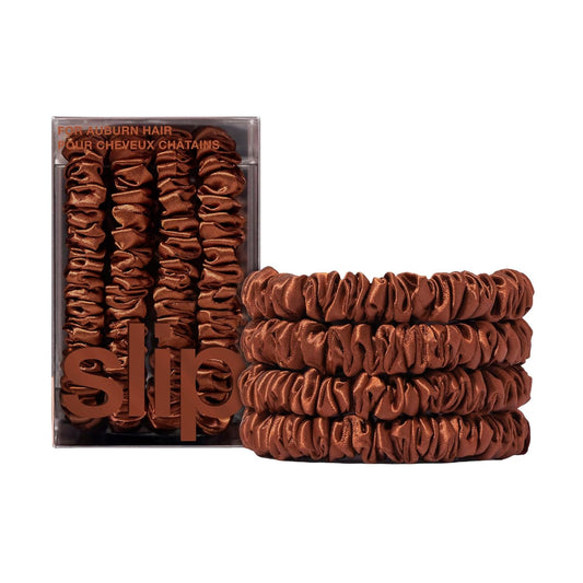 Slip Silk Hair Ties — Skinny Silk Black Scrunchies, No Damage, No Crease, Anti-Breakage |100% Mulberry Silk | All Hair Types | Made with Proprietary Slipsilk™ | Set of 4