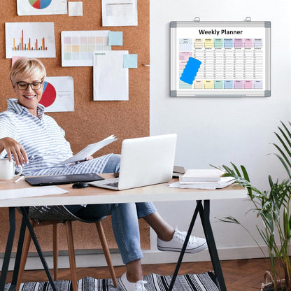 Weekly Hourly Planner Dry Erase Whiteboard with Silver Aluminium Frame for Wall -12" x 16"Hanging Removable Daily Weekly Weekly Planner and Hourly Schedule Checklist (16" x 12")
