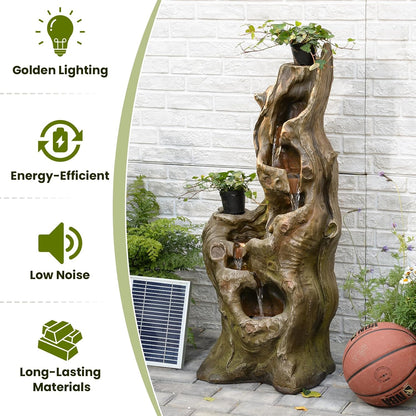 Sunlinua Water Fountain Outdoor, 5-Tier Cascading Realistic Tree Waterfall