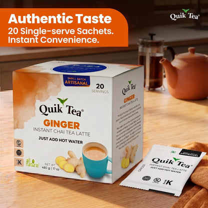 QuikTea Instant Chai Tea Latte Mix, Ginger, 20 Sachets