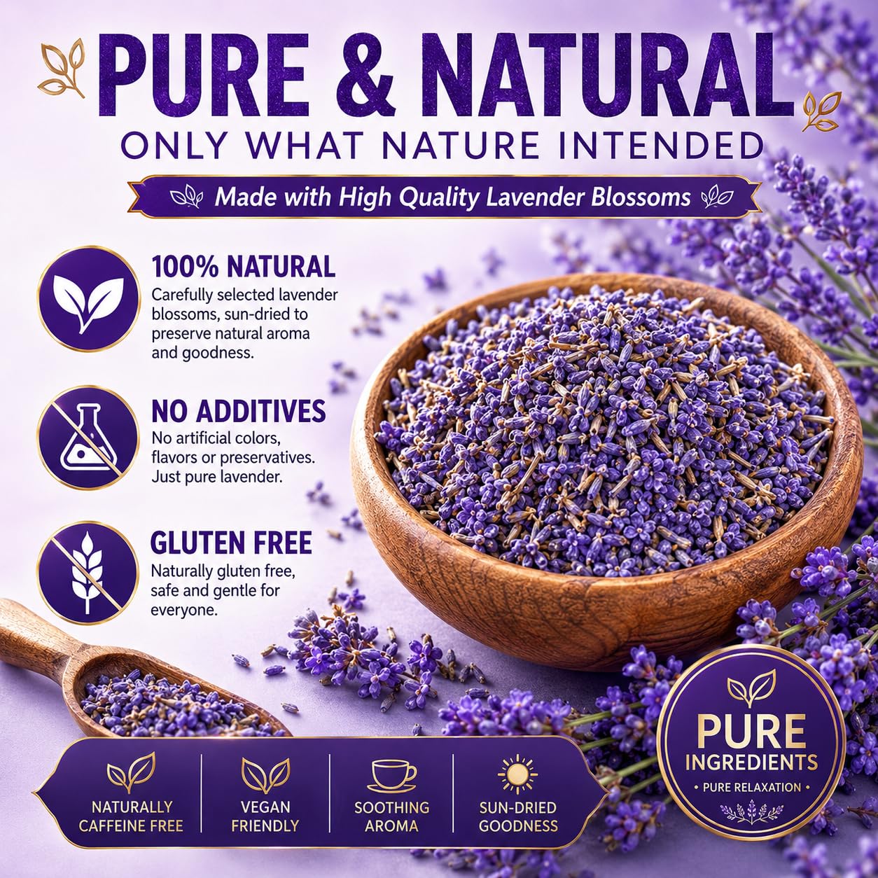 WOTIHA 60 Count Premium Chamomile Lavender Tea Bags - 100% Pure Flowers, Soothing Aroma, Supports Relaxation & Better Sleep, Caffeine-Free, Additive-Free, Sugar-Free, Vegan.Non-GMO