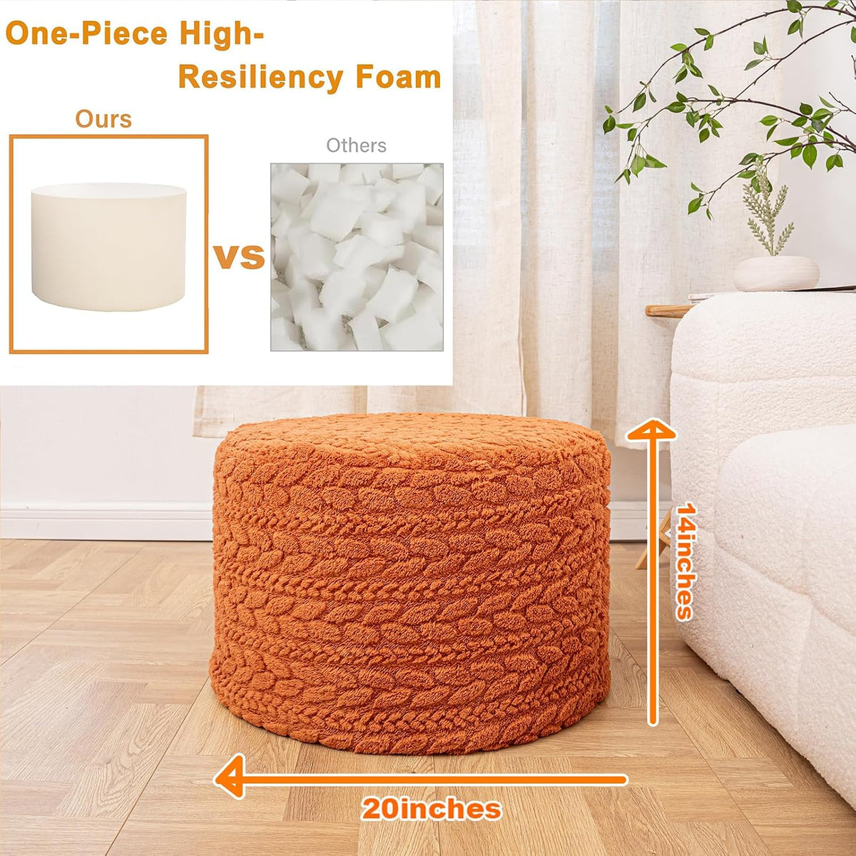 Round Pouf Ottoman Foot Stool 20x14In Ottoman Footrest for Couch Sofa Green