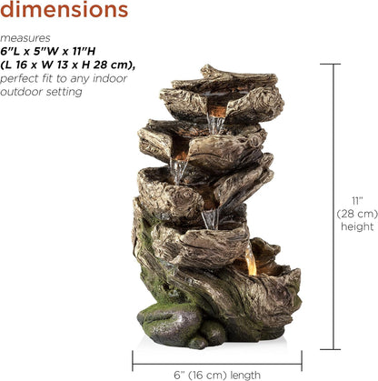 Alpine Corporation | 14"H Indoor Tiered Log Tabletop Fountain with LED Lights — Cascading Waterfall Design Creates Relaxing Ambiance for Home & Office Décor