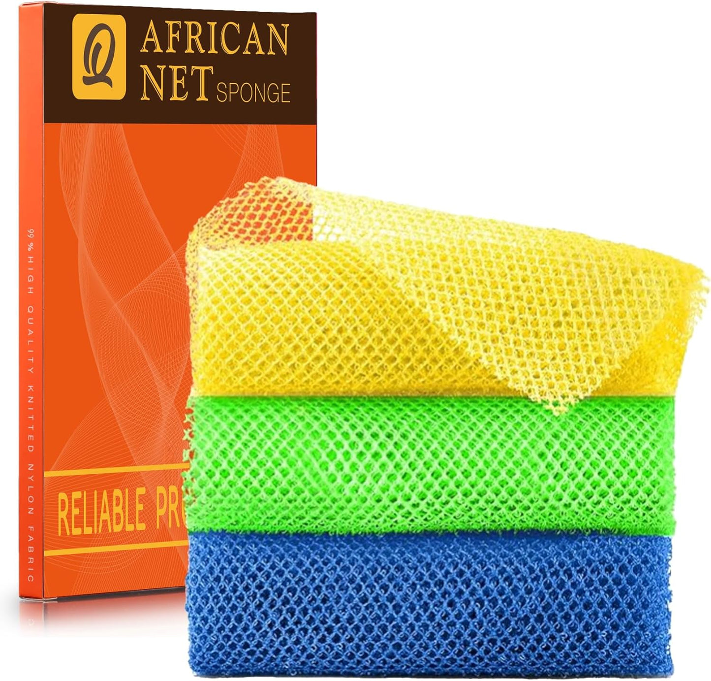 UJFQBH 3 Pieces African Bath Sponge African Net Long Net Bath Sponge Exfoliating Shower Body Scrubber Back Scrubber Skin Smoother,Great for Daily Use (Pink,Yellow,Purple)