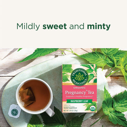 Traditional Medicinals Tea, Organic Pregnancy Tea, Supports a Healthy Pregnancy, Raspberry Leaf and Spearmint, 16 Bags (Pack of 2)