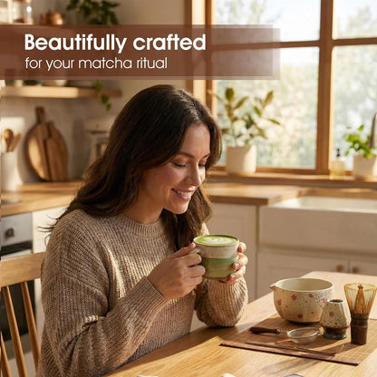 Matcha Whisk Set, 7-Piece Matcha Kit with Ceramic Bowl, Bamboo Whisk, Scoop, Sifter, Holder & Bamboo Mat – Premium Matcha Tea Set for Beginners & Matcha Lovers