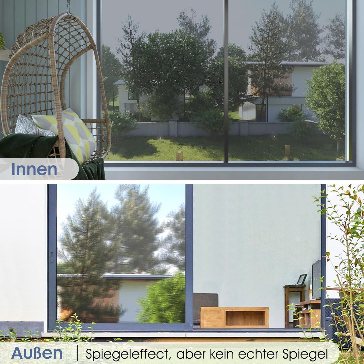 rabbitgoo Window Privacy Film One Way Window Tint for Home, Removable Reflective Heat Sun Blocking Anti UV Glass Door Covering, Mirror Tinting Film House Office, 17.5 Inch X 6.5 Feet, Black Silver