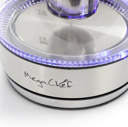 MegaChef Electric Watter Boiler/Tea Kettle (Glass, Silver, 1.8 Liter)