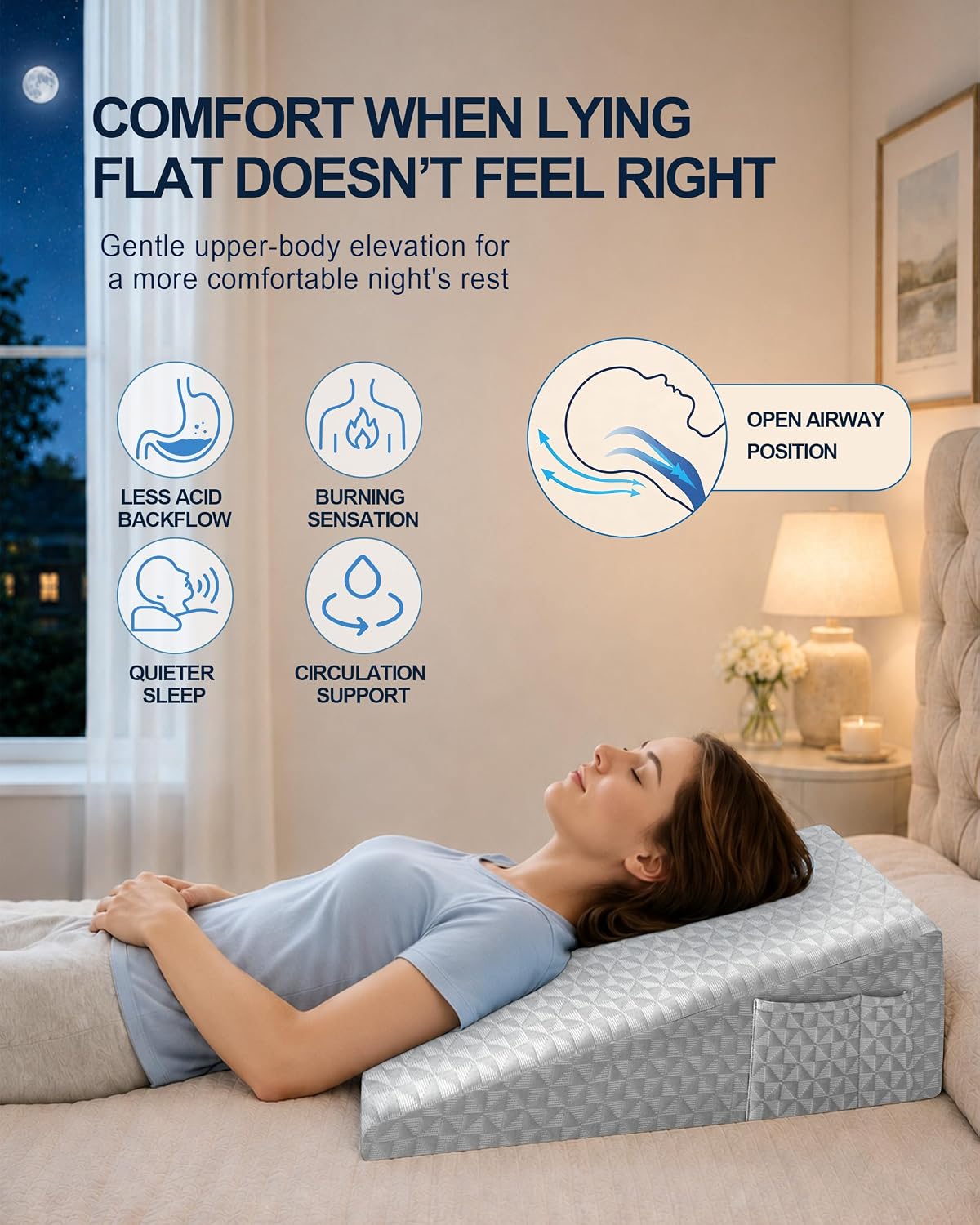 Wedge Pillow for Sleeping, 7.5" Memory Foam Bed Wedge Pillow