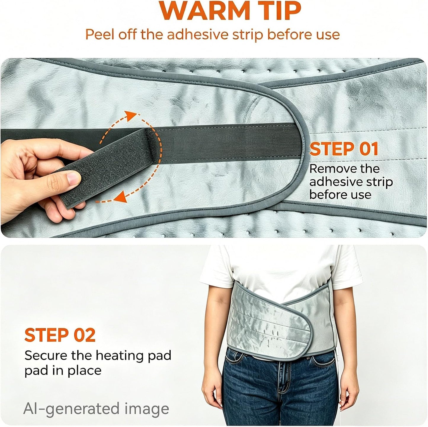 IGXHAVIZ Heating Pad for Back Pain Relief, Electric Heating Pad for Period Cramps Neck Shoulders with Belt, 4 Timer 6 Heat Setting & Auto Shut Off, 12"x24"+20" Large Moist Heat Pad for Mom,Dad
