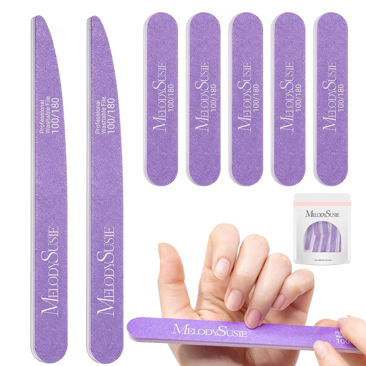 MelodySusie 16Pcs Professional Nail Buffer Kit,Nail Files and Buffers,Nail Buffer Block,Nail Brush, Nail File Buffers Kit for Natural Nails,DIY,Home Use,Salon（100/180 Grit）