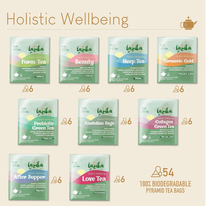 Lazika Herbal Tea Variety Pack with Lovely Presentation Box, Holistic Wellbeing Tea Assortment Gift Set, Premium Collection with Pyramid Infuser Bag, Handcrafted