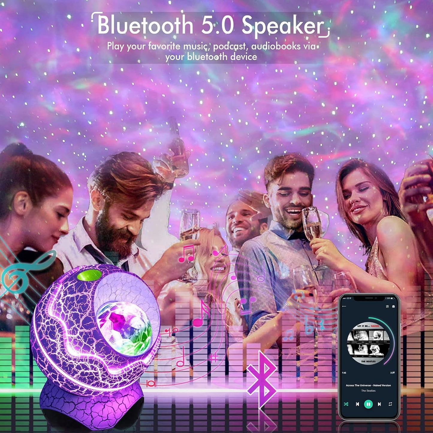 Rossetta Star Projector, Galaxy Projector for Bedroom Nebula Night Light Projector with White Noise, Bluetooth Speaker, Timer and Remote, Kids Room Decor, Birthday, Party, Gifts for Kids Teens Adults