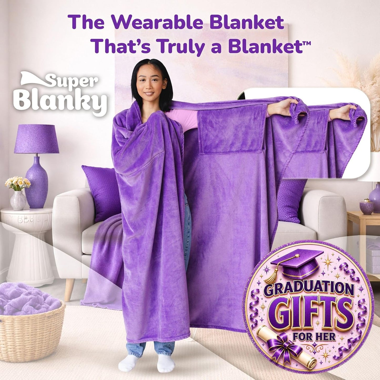 Super Blanky Wearable Blankets for Women & Men, Graduation Day Gift for Her, Cozy Gifts for Women, Wife Birthday Gifts Ideas