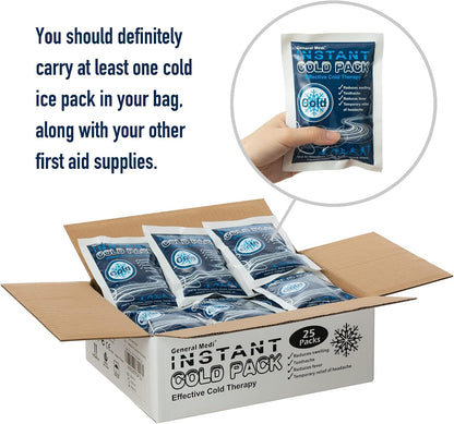General Medi Instant Ice Cold Pack (4”x 5.5”) – 8 Packs Disposable Cold Therapy Ice Packs for Pain Relief, Swelling, Inflammation, Sprains, Toothache – for Athletes & Outdoor Activities