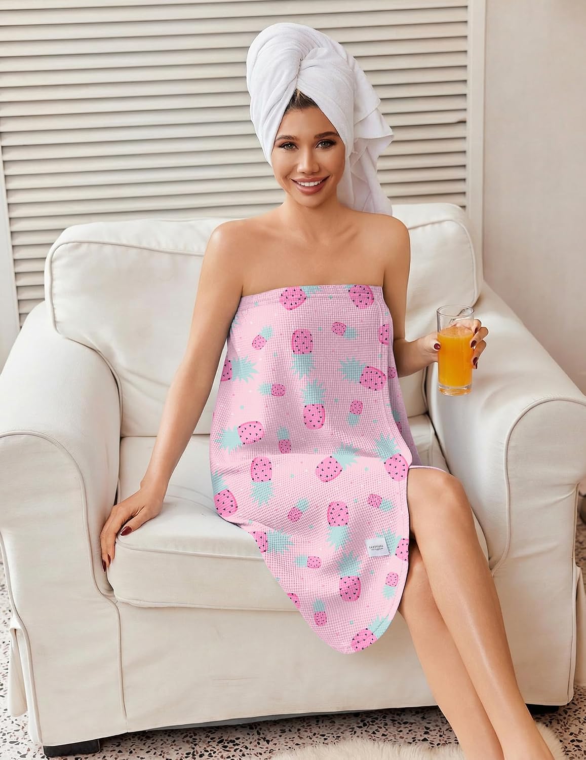 Ekouaer Waffle Robes Towel Wrap for Women Bath Wrap Lightweight Spa Robe